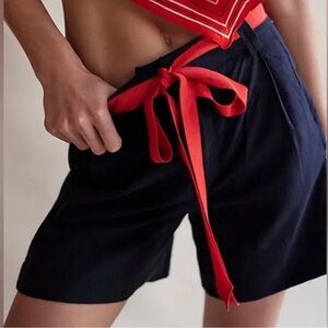 Free People 0 Shorts Perfect Prep Trouser Shorts pockets linen blend in Black